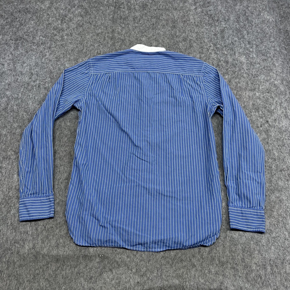 American Eagle Shirt Mens S Blue Stripe Long Sleeve Button Up Band Collar Preppy - Picture 2 of 16